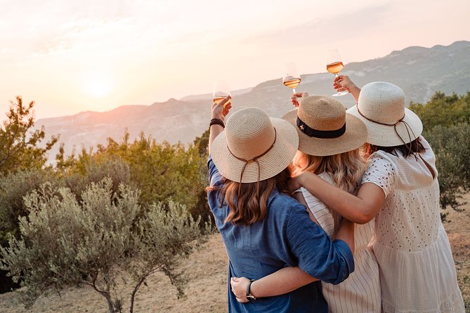 Sunset wine tasting in vineyard - Walking through vines, olives, and Mediterranean herbs